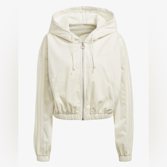 adidas Jackets & Blazers - Adidas Originals Corduroy Cropped Hoodie Jacket – Size M – Ivory/Cream – Trefoil